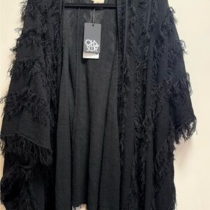 New - Chaser Black Fringe Tassel Cardigan. Size M/L.